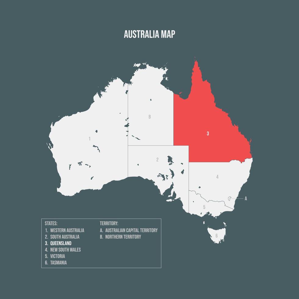 Australia Map with 6 States and 2 Territory - Queensland vector