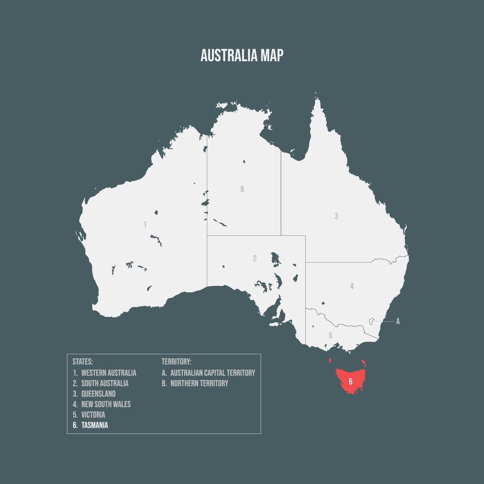 Australia Map with 6 States and 2 Territory - Tasmania vector