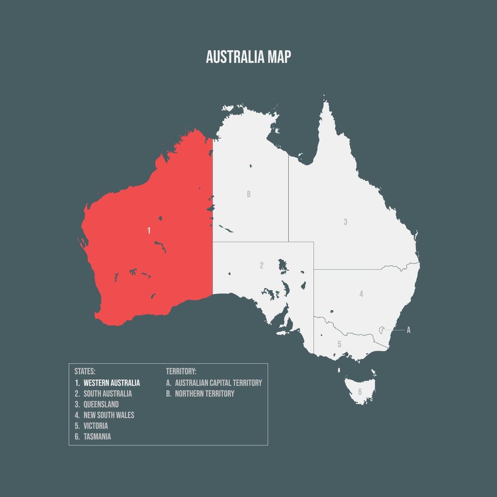 Australia Map with 6 States and 2 Territory - Western Australia vector