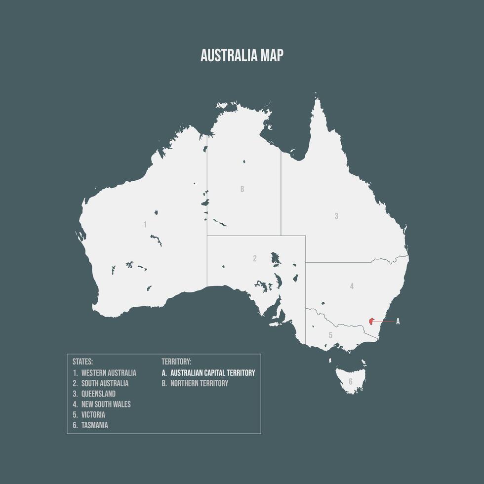 Australia Map with 6 States and 2 Territory - Australian Capital Territory vector