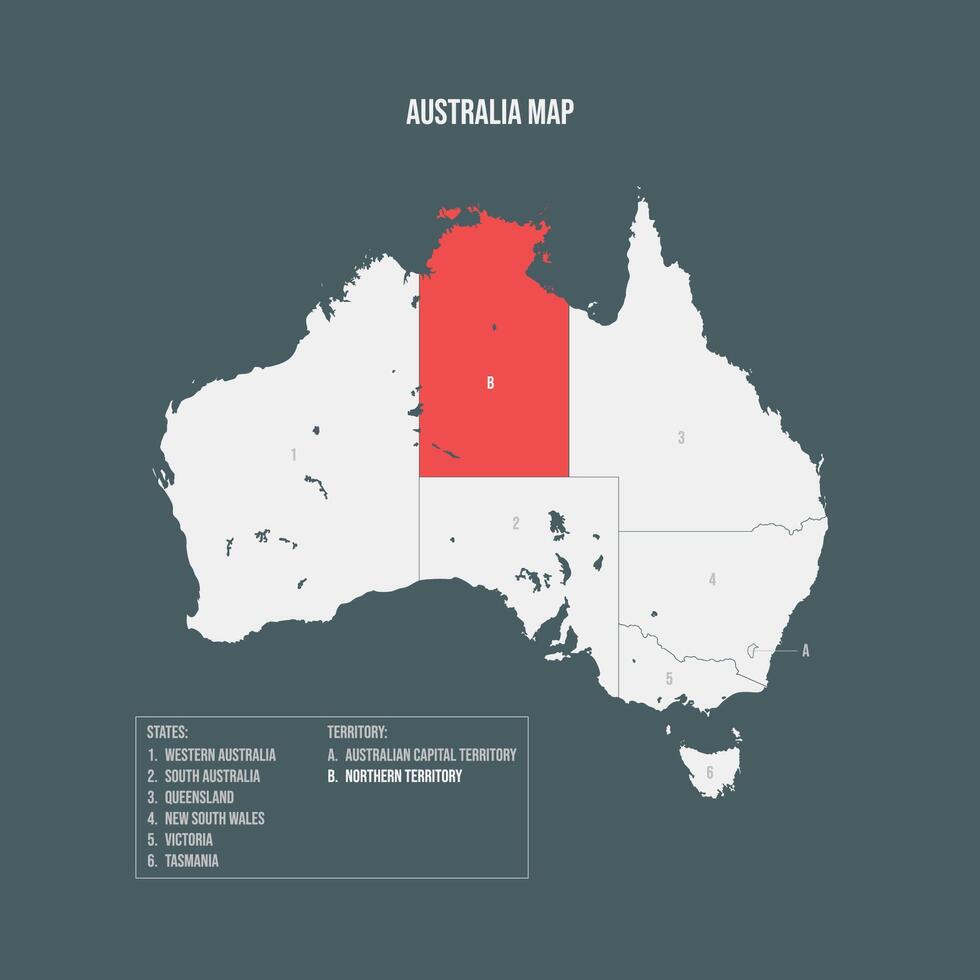 Australia Map with 6 States and 2 Territory - Northern Territory vector