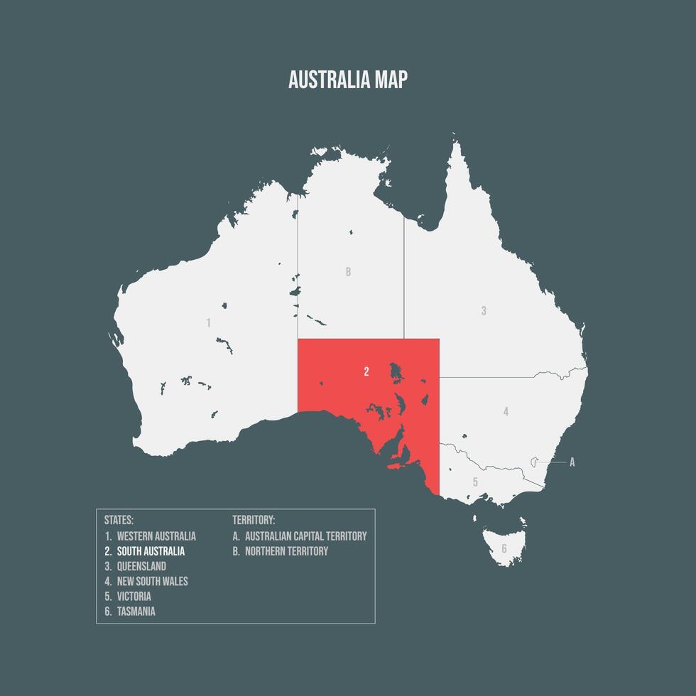Australia Map with 6 States and 2 Territory - South Australia vector