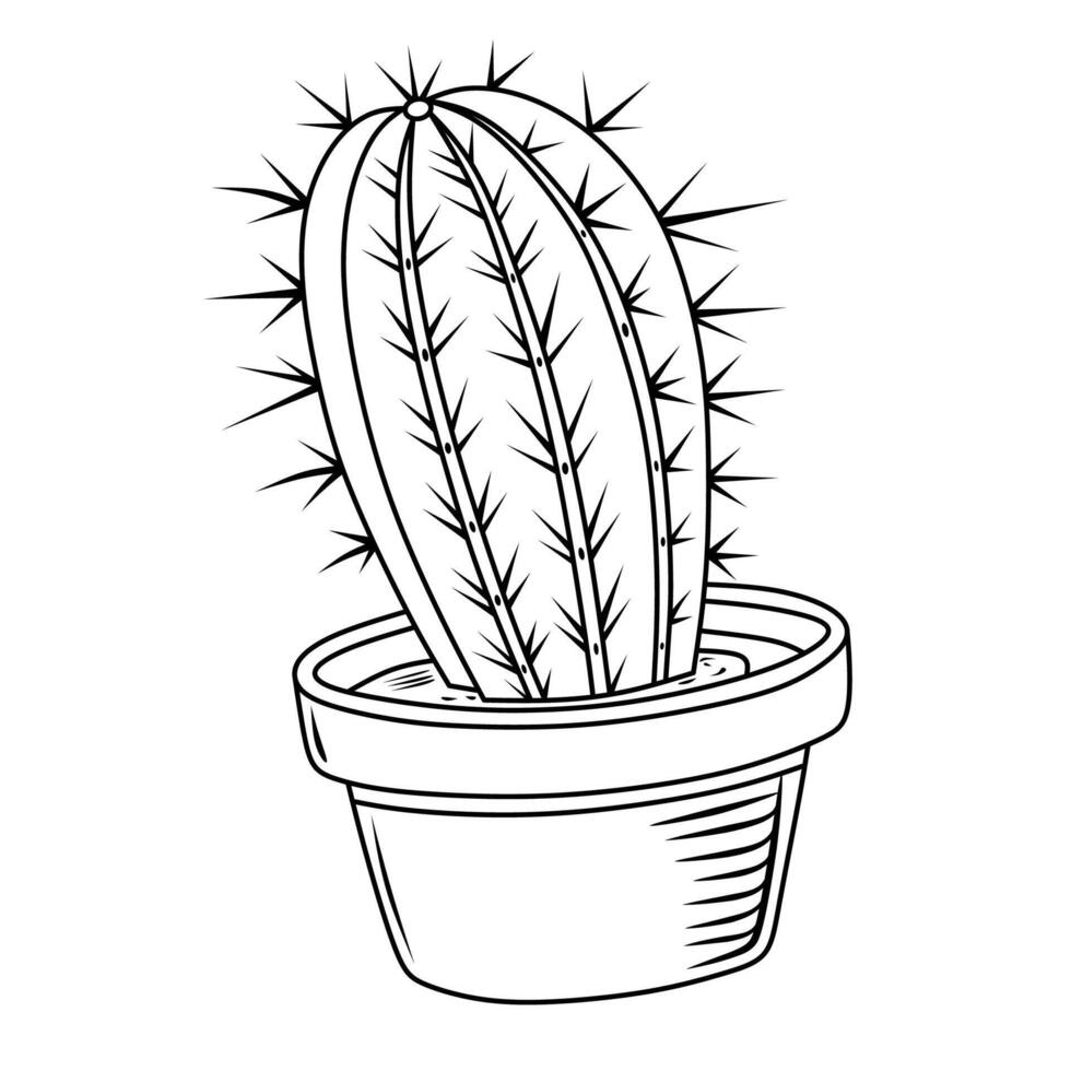 Cute of black and white sketch cactus isolated on white background. line drawing and home decor. vector