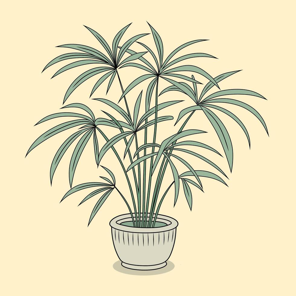 Set tropical palm papyrus leaves. realistic drawing in flat color style. vector