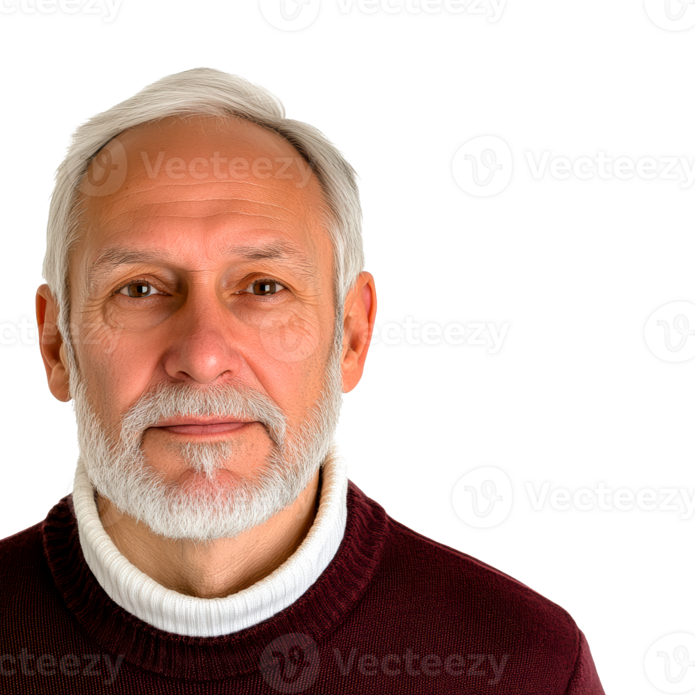 Portrait of mature adult with gray hair, cut out transparent png