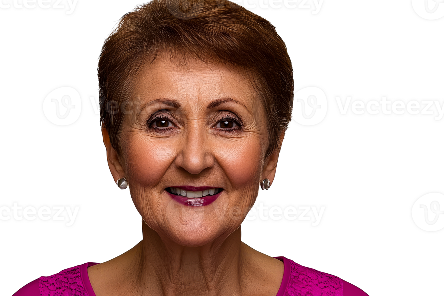 Smiling senior woman, close-up portrait, frontal view, cut out transparent png