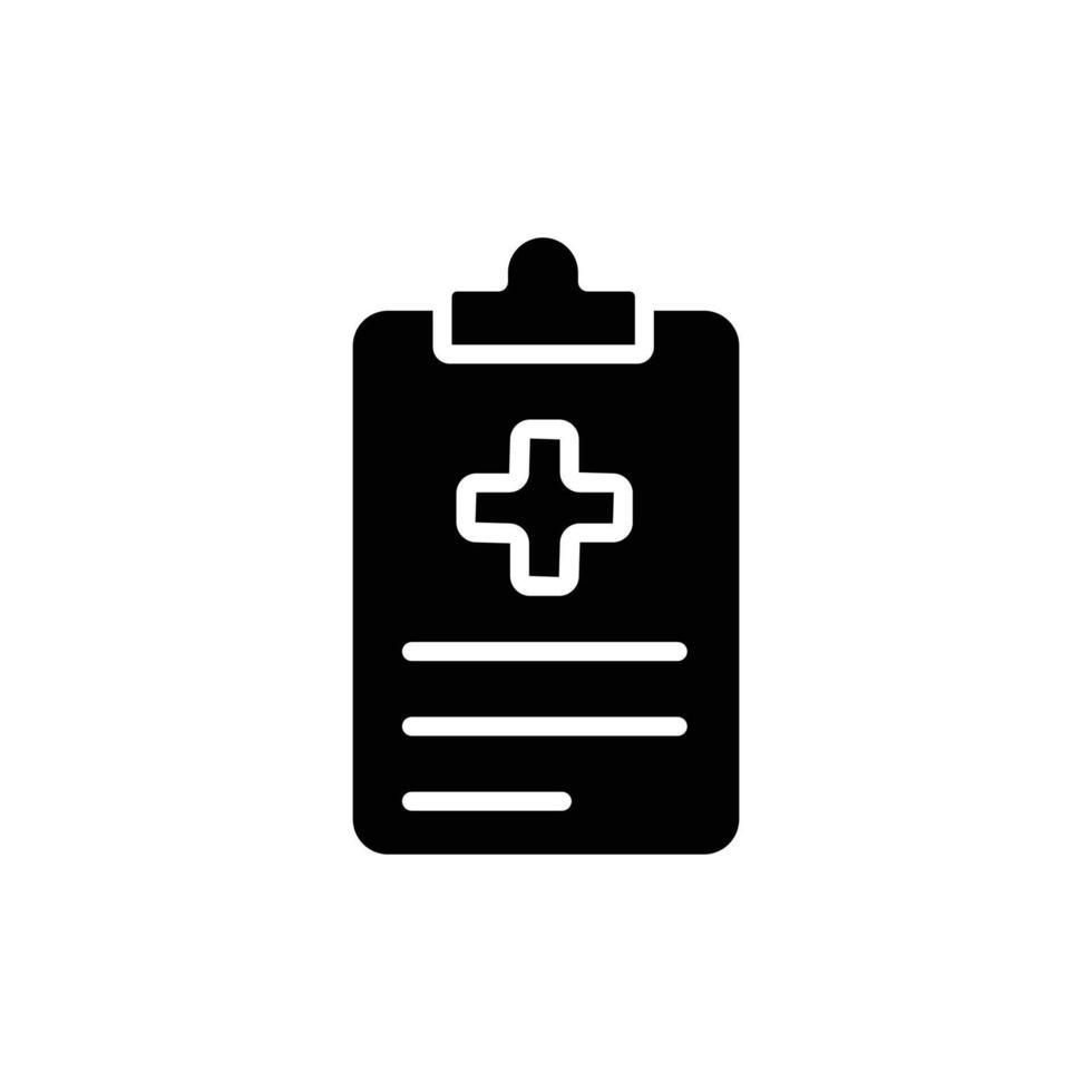 Black and white icon of a medical report on a clipboard. vector