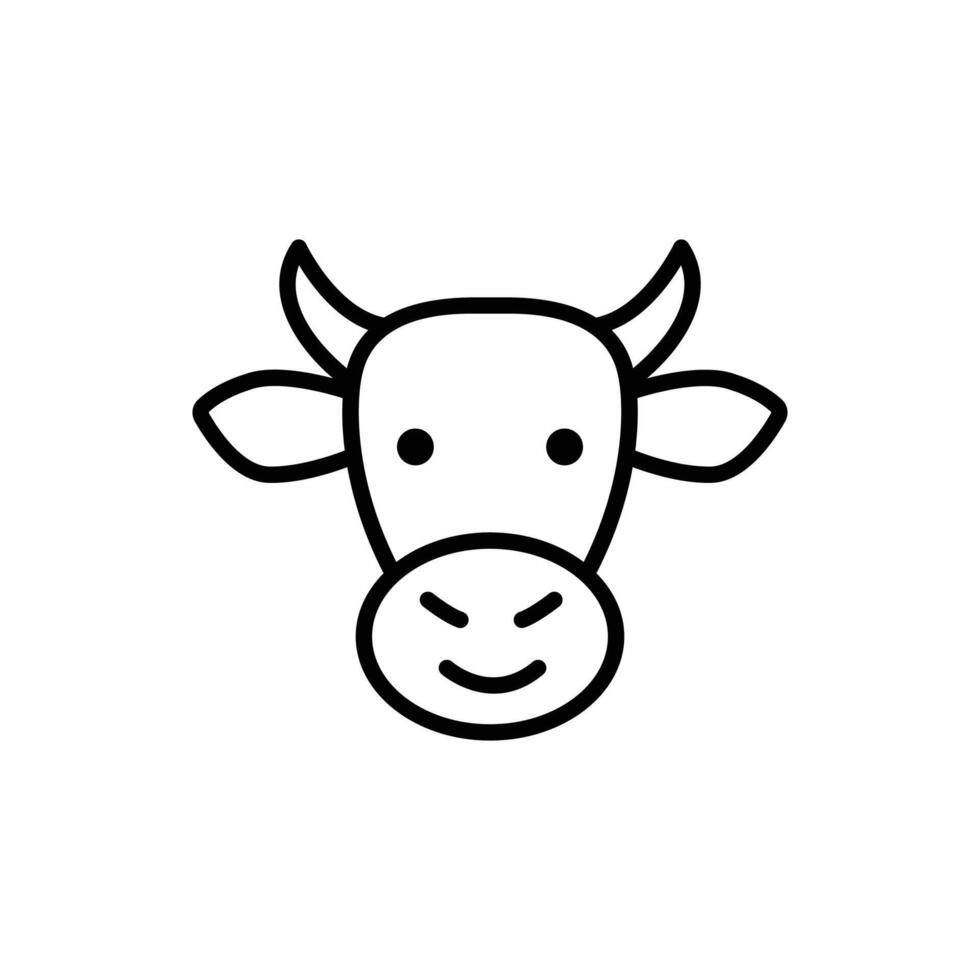 Cute cow face illustration. Simple line art design. vector