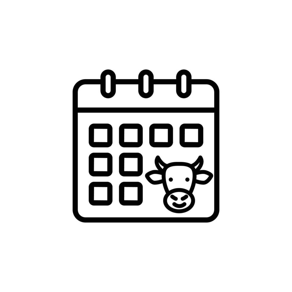 A simple calendar icon with a cow graphic. Perfect for dairy farming and agriculture related schedules. vector