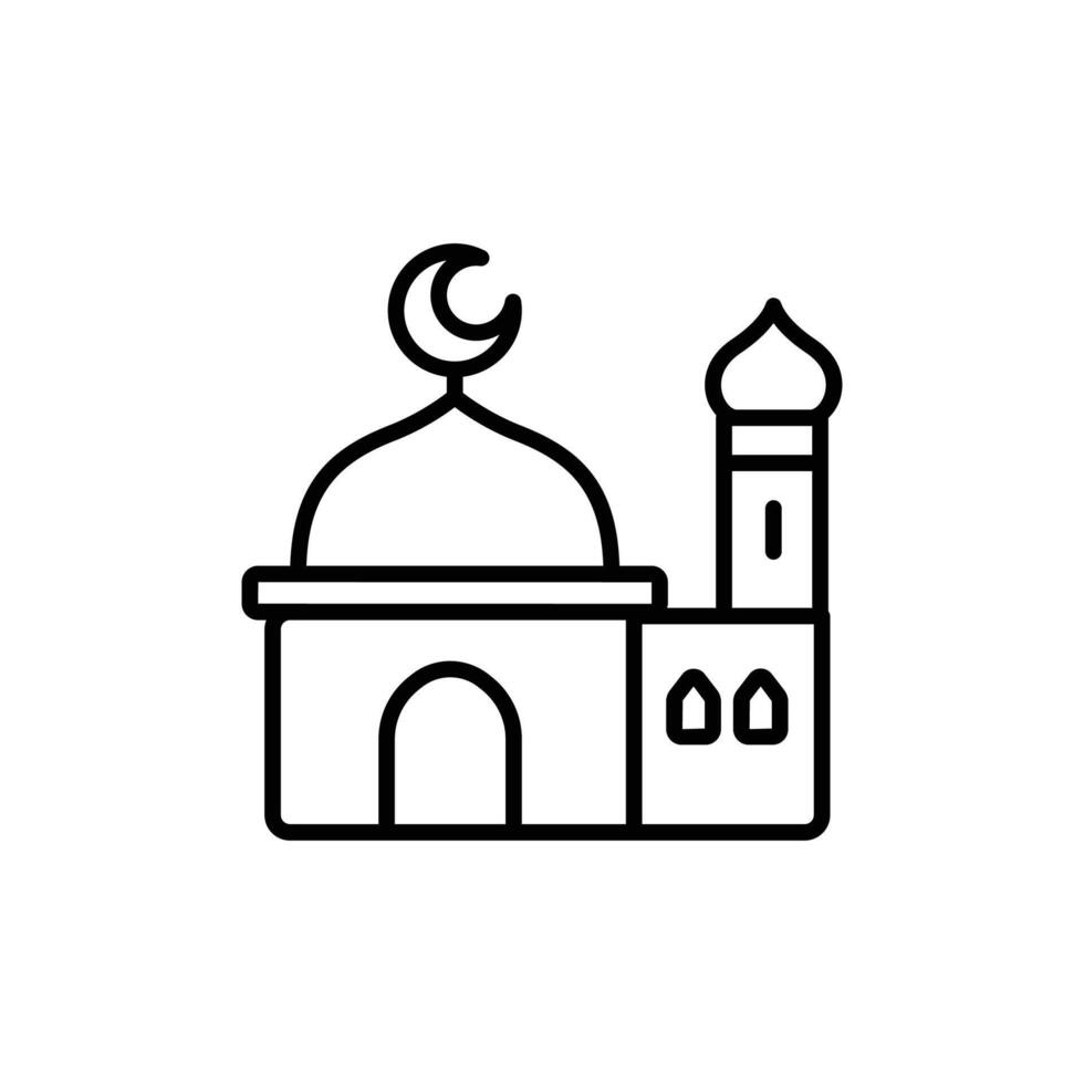Line art icon of a mosque, a place of worship in Islam. vector