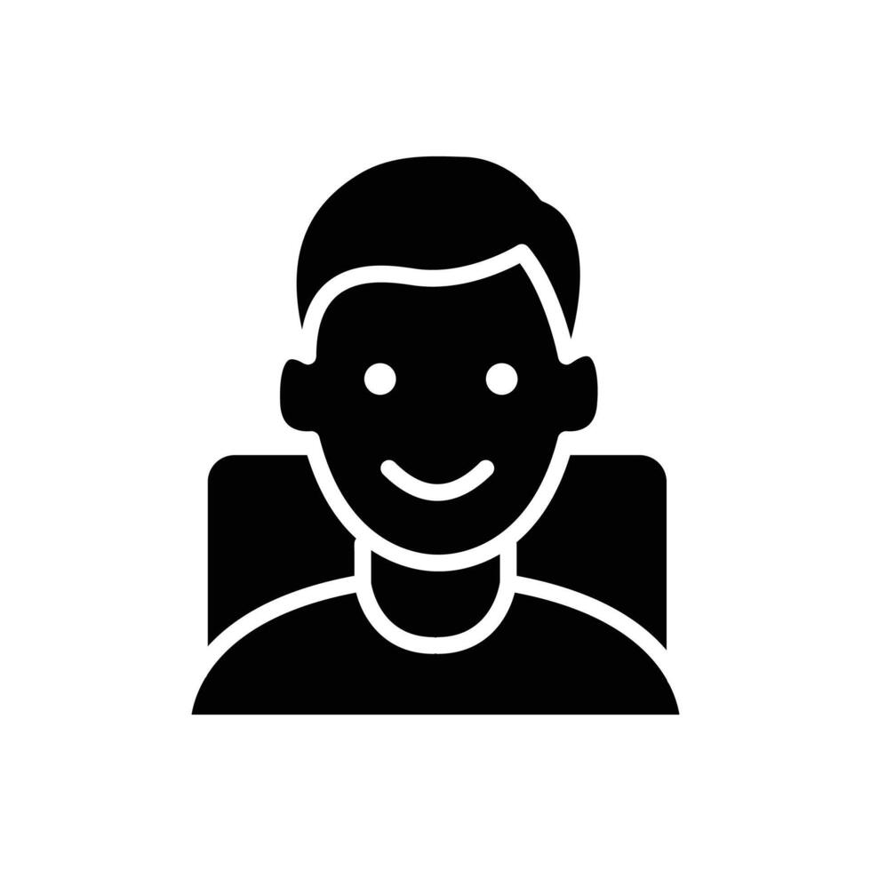 A simple black and white icon of a smiling male face. Perfect for user interfaces or online profiles. vector
