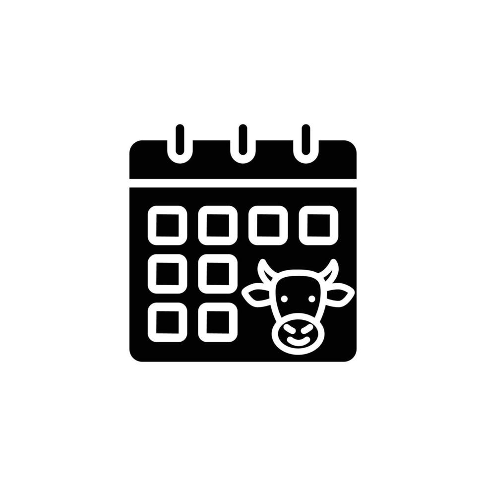 A simple calendar icon featuring a cow, ideal for dairy farm scheduling. vector