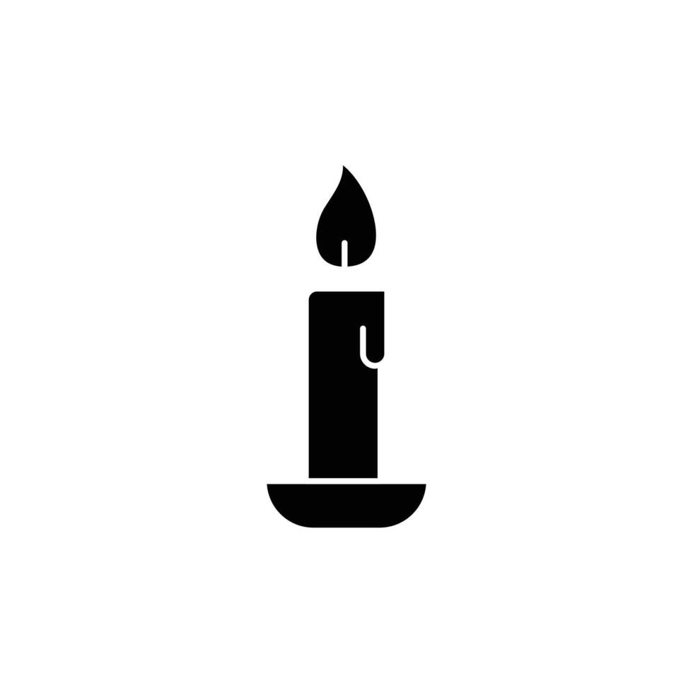 Simple black candle icon, lit flame, minimalist design. vector