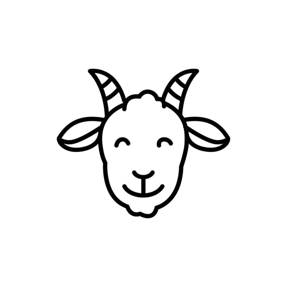 A simple line drawing of a happy goat's head. vector