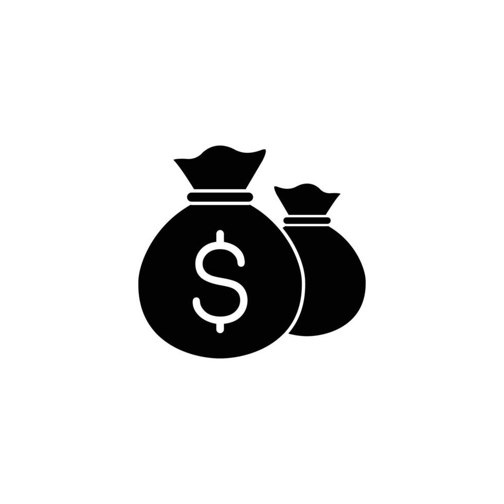 Black and white icon of two money bags representing financial success. vector