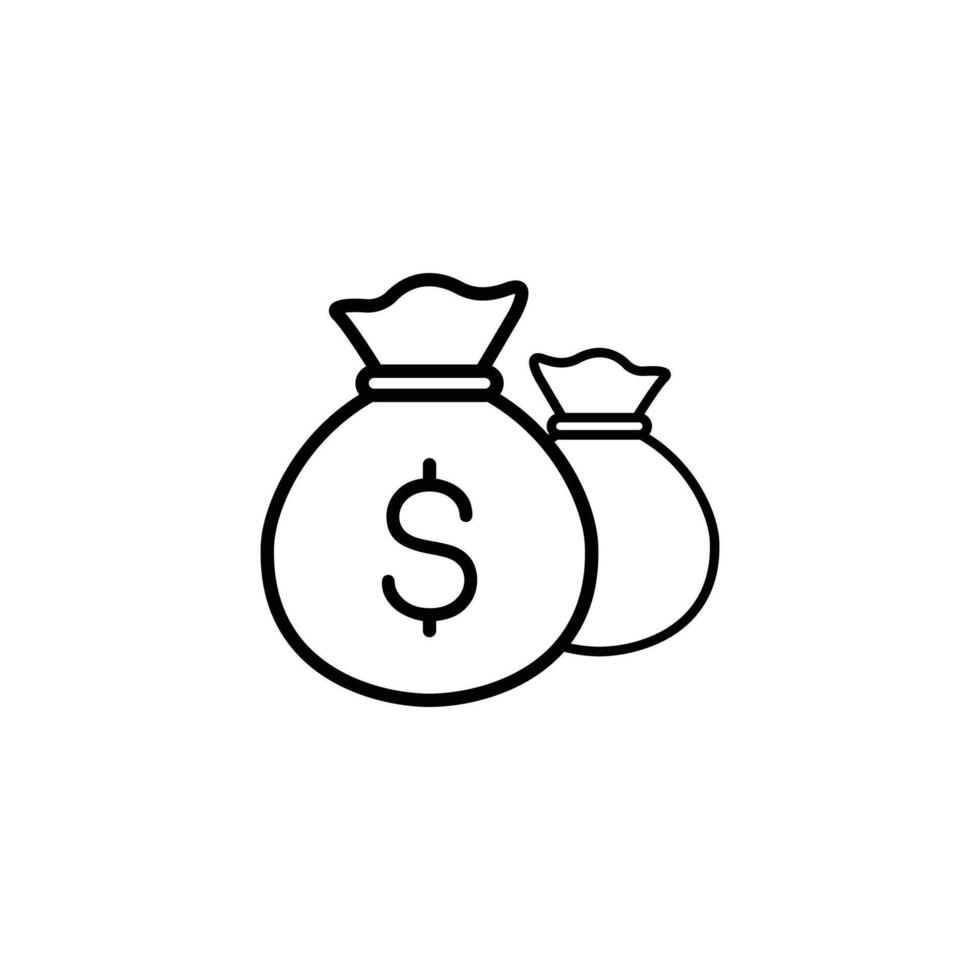 Simple line art icon depicting two money bags symbolizing wealth and finance. vector