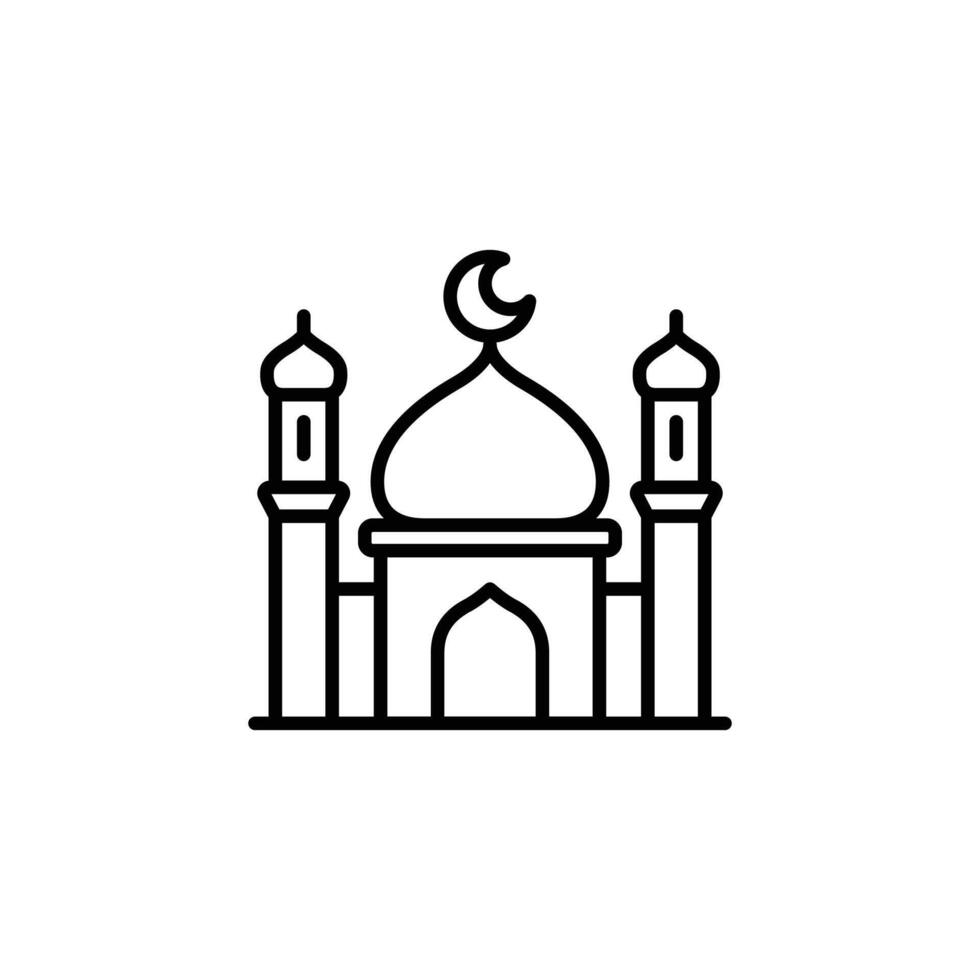 A minimalist line art icon depicting a mosque, symbolizing Islam and faith. vector