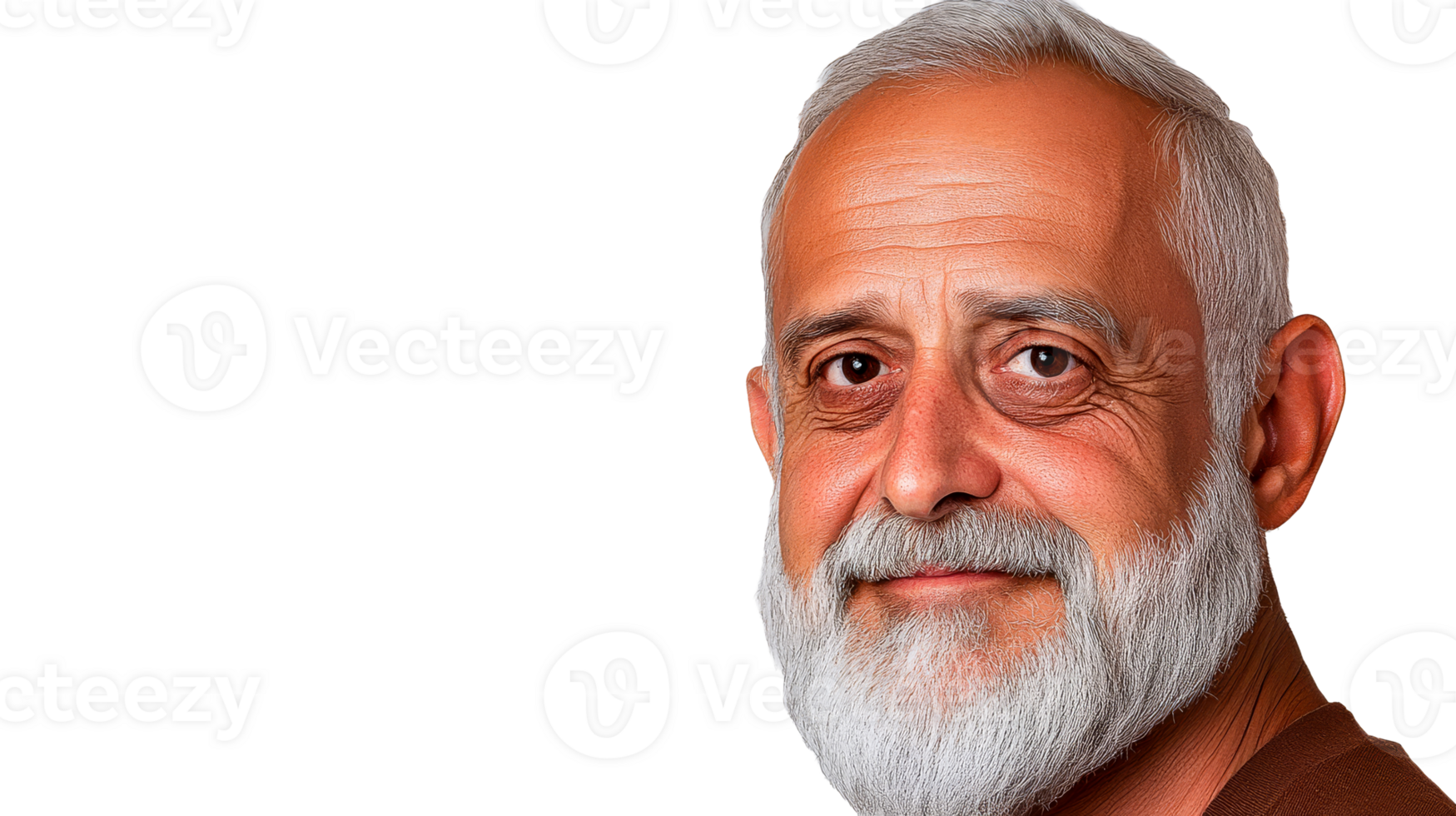 Mature Man with Silver Hair and Beard Portrait, cut out transparent png