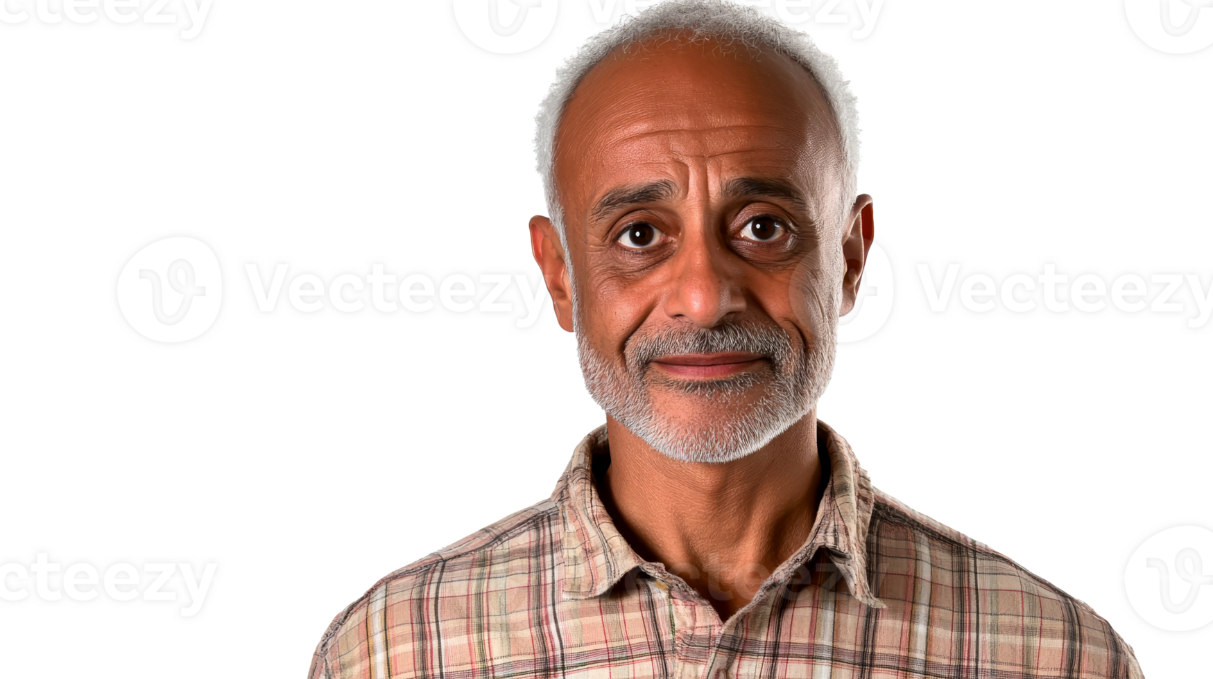 Portrait of an Arab man, wearing a plaid shirt, cut out transparent png