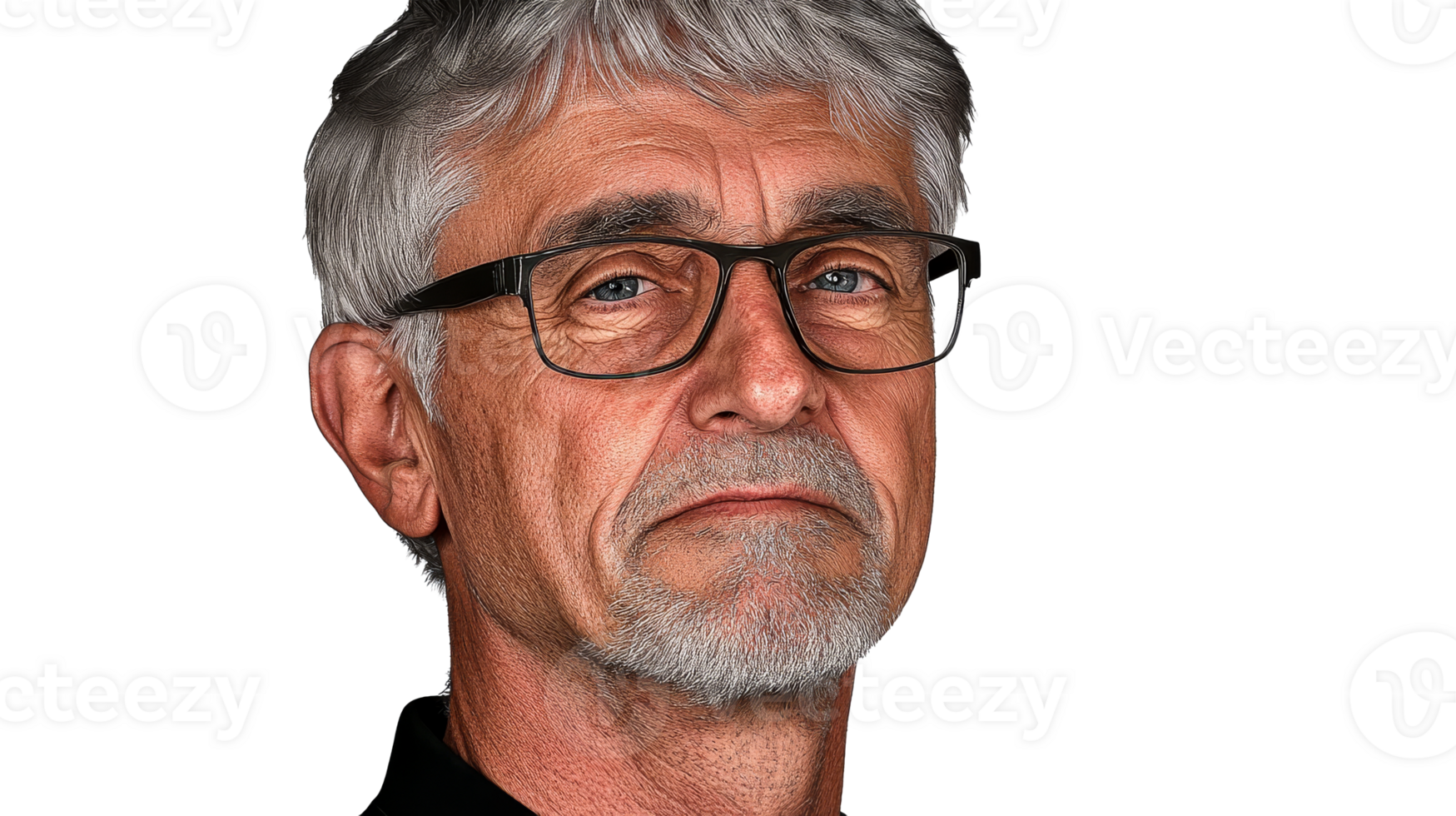 Older man portrait with silver hair, wearing glasses, cut out transparent png