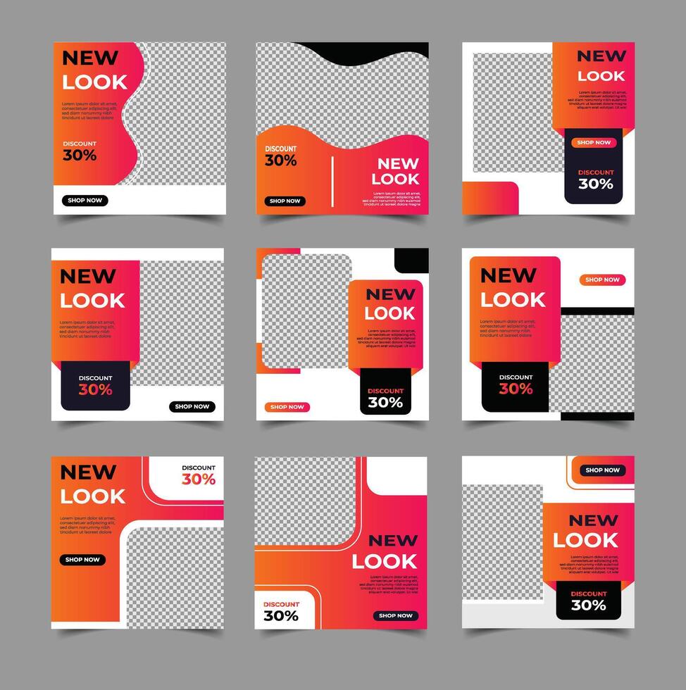 New look social media post template set vector