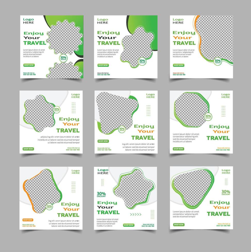 A set of four green and white travel posters vector