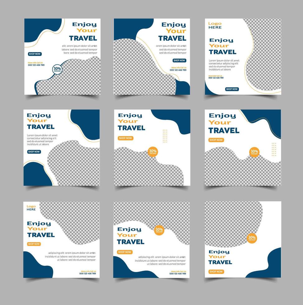 A set of six travel social media posts vector