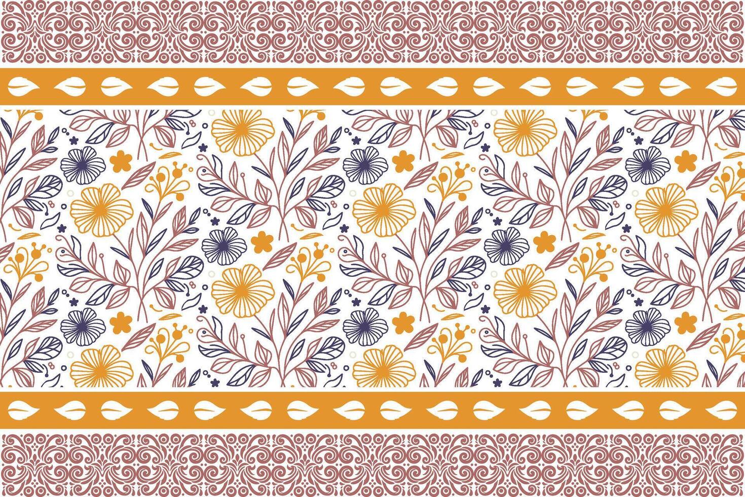 single line floral sketch pattern with ornamental border for pillow covers kitchen wear table mats and textile applications vector