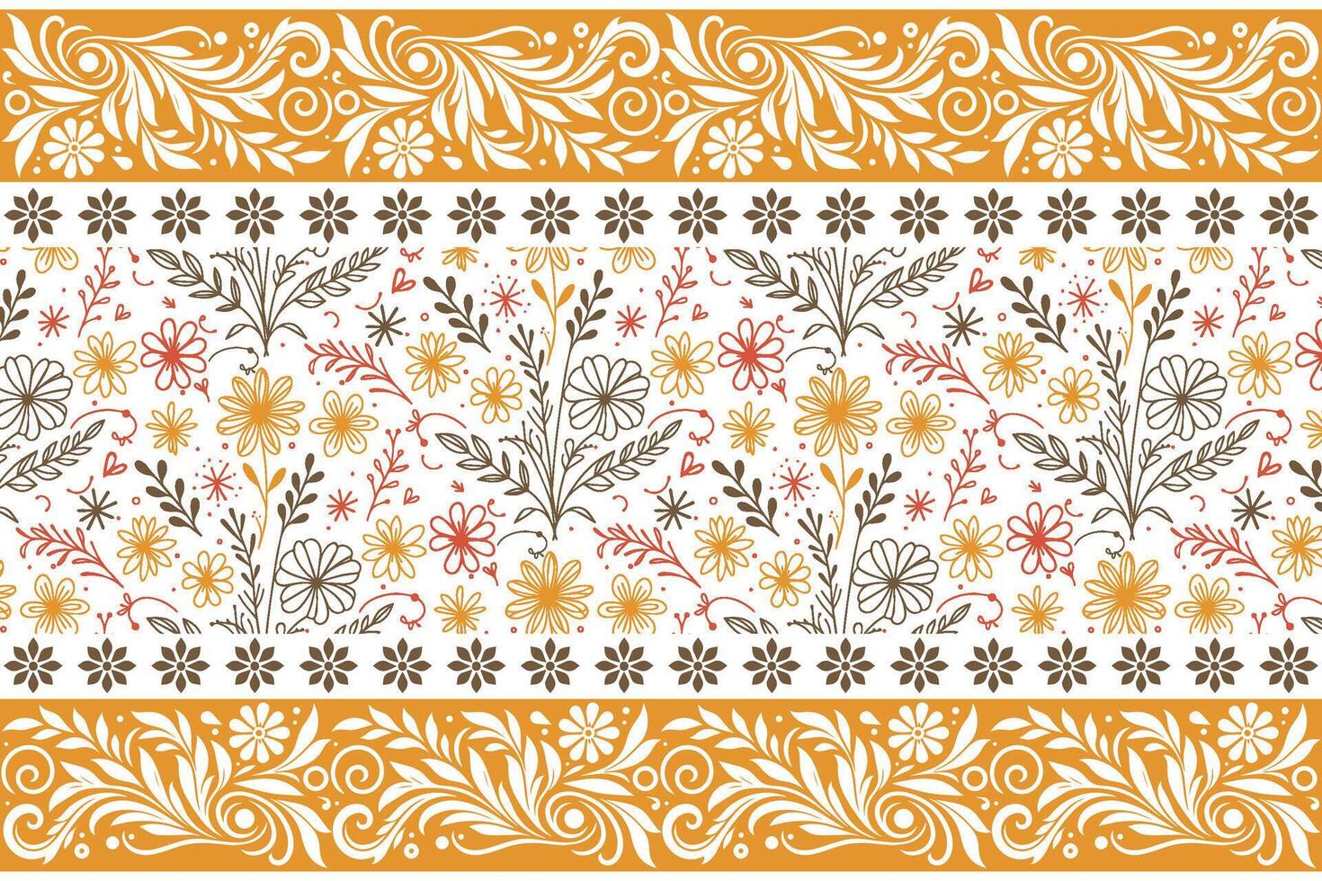 minimal cotton flower and leaf sketch pattern with elegant border for fabric printing pillow covers and table top use vector