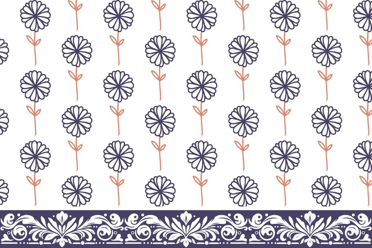 decorative line floral pattern with continuous border for trendy wrapping fabric home textile and stylish fashion prints vector