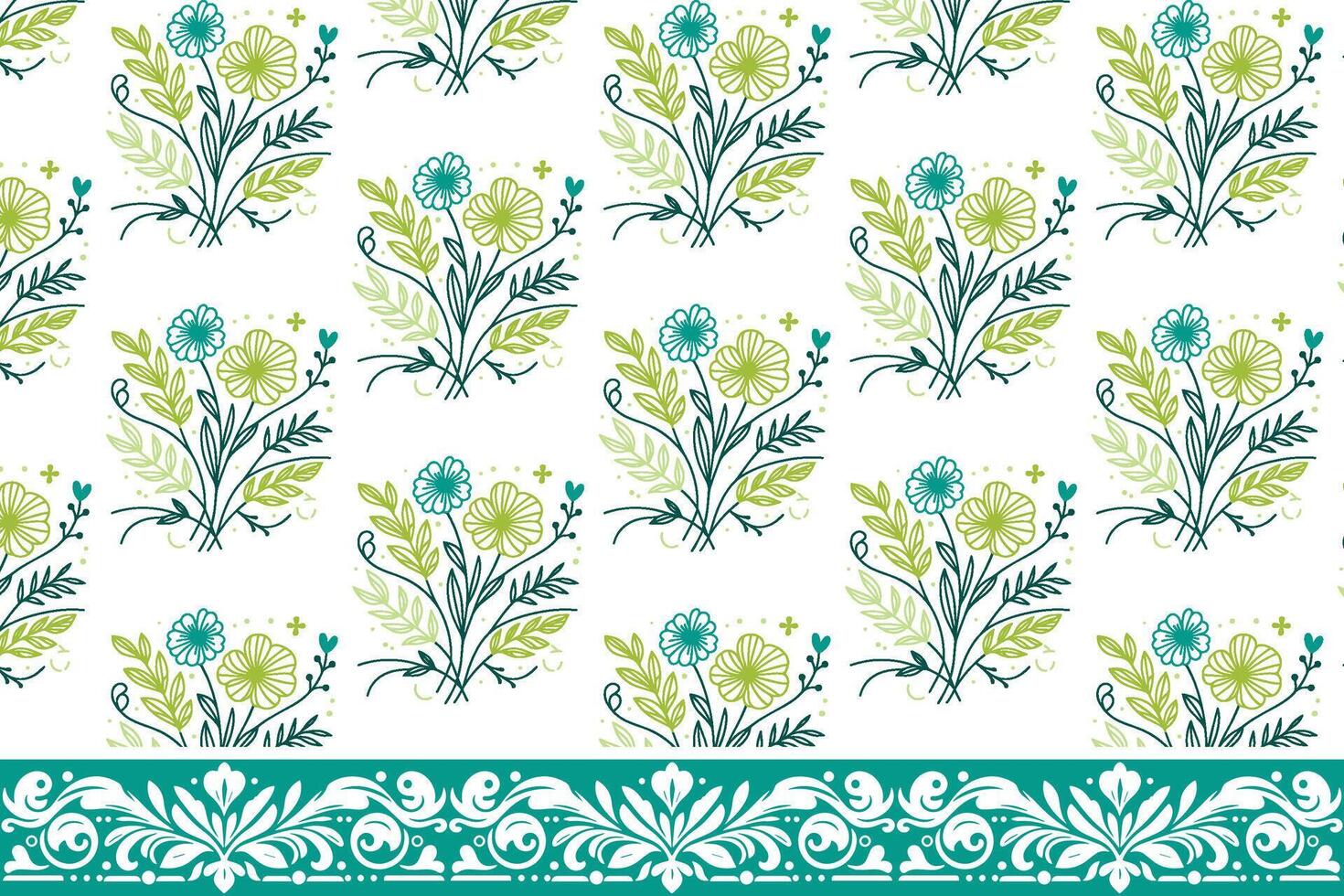 minimalist hand drawn cotton flower pattern with elegant border for table linen textile and fashionable wrapping paper vector