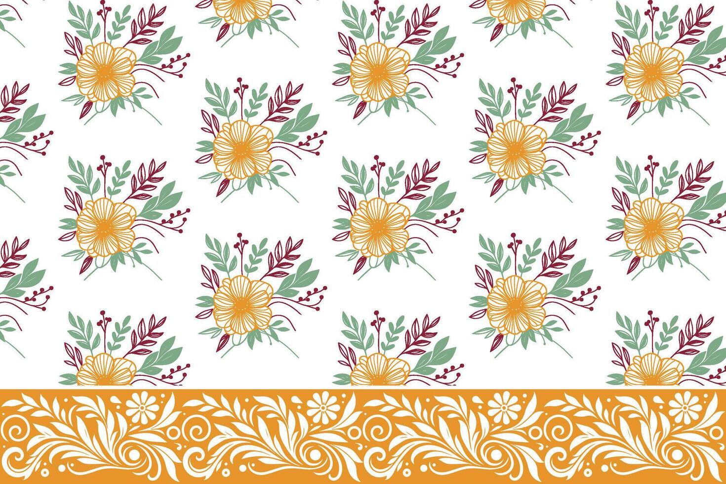 stylish modern floral pattern with artistic border in one line sketch style for textile wallpaper and fashion accessories vector