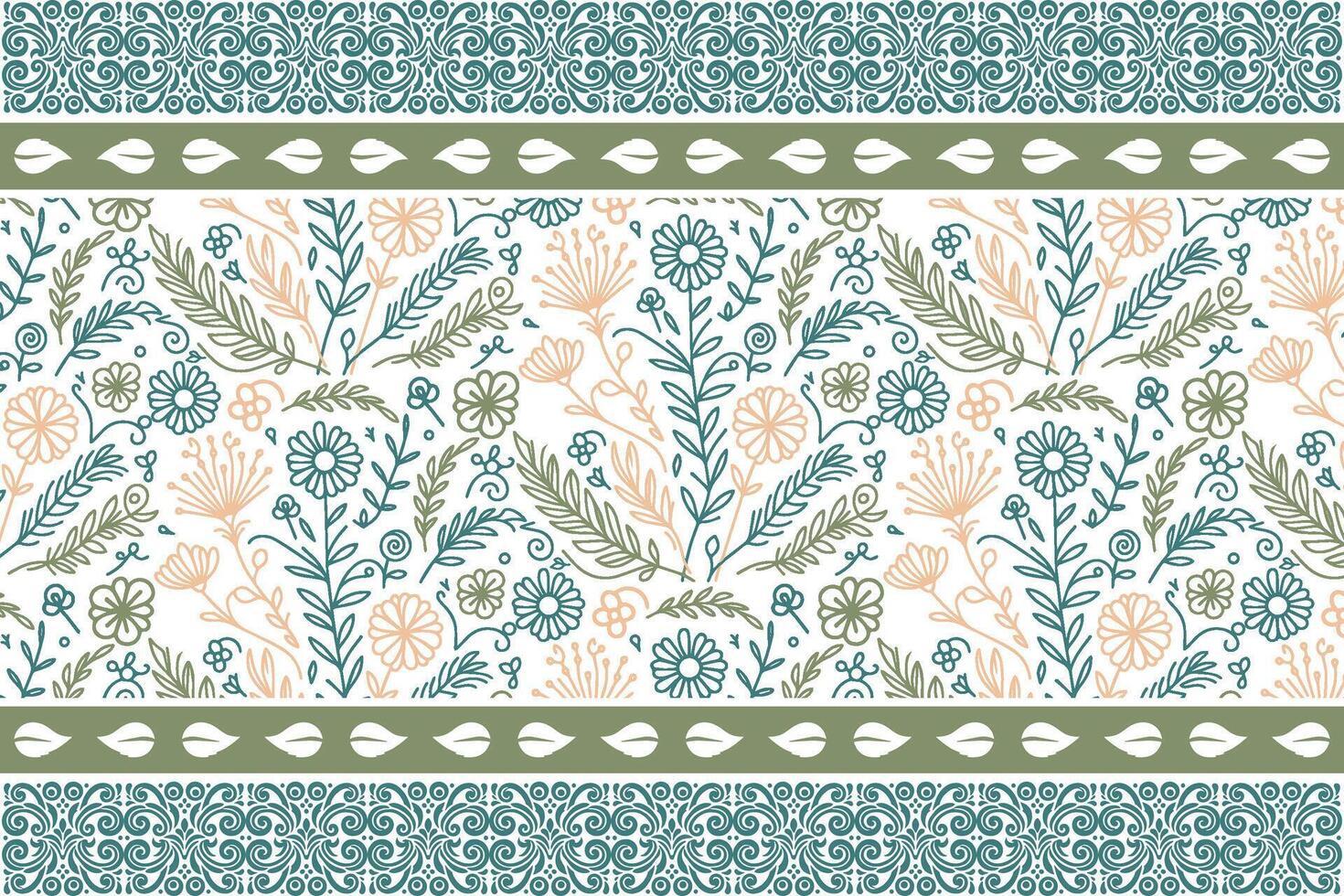 abstract floral line art border pattern with natural leaves for home textile table top designs and fabric printing projects vector
