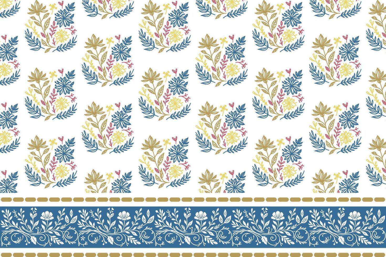 abstract flower border pattern with natural sketch elements for home textile wrapping paper and decorative table mats vector