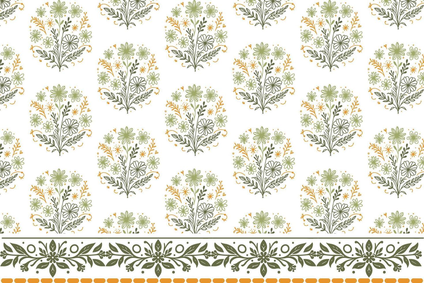 detailed single line flower pattern with border for modern textile packaging fabric wallpaper and table runners vector