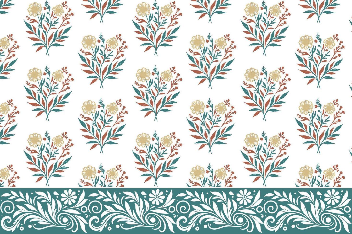 linear floral pattern with border in single line art for fashion fabric table linen and home textile wallpaper styles vector