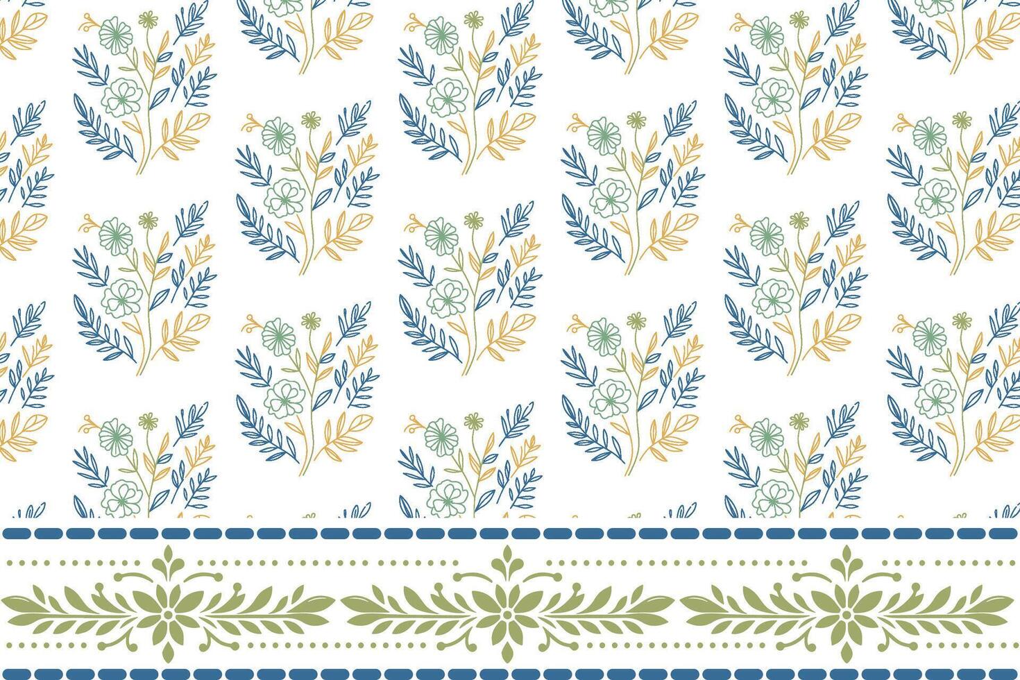 outline flower and leaf pattern with structured border for home interior textile fashion fabrics and kitchen decor vector