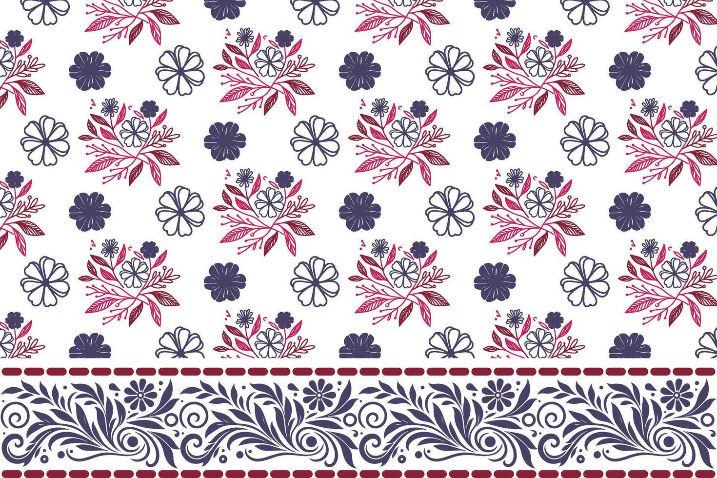 elegant botanical flower pattern with border for fabric design pillow cover kitchen wear and wallpaper use vector