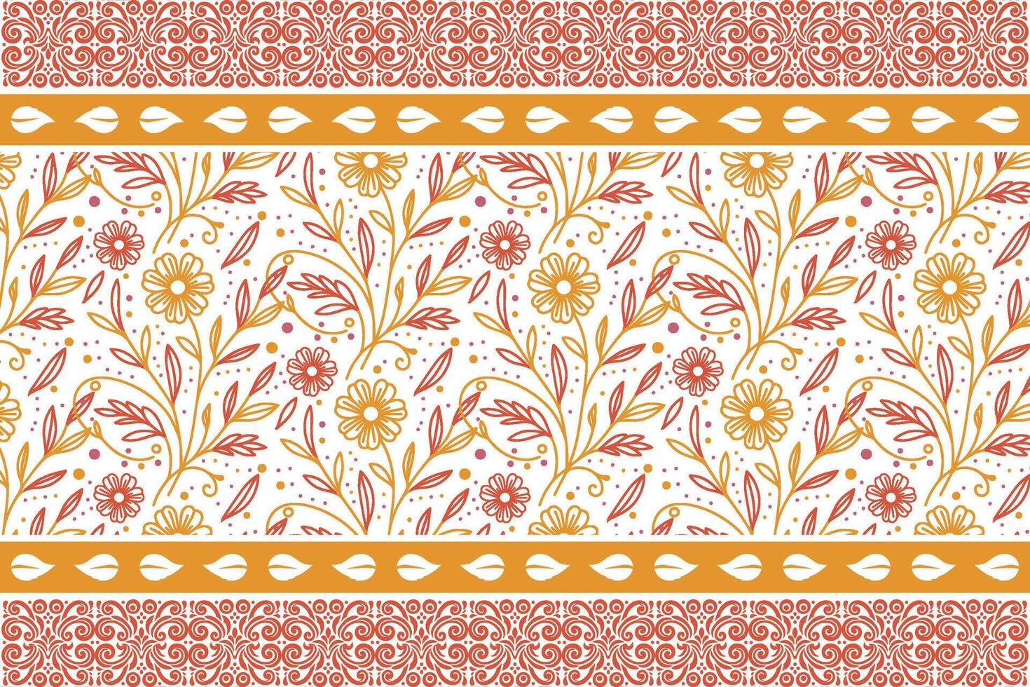 detailed flower sketch pattern with linear border for elegant bedsheet covers stylish wallpaper and nature themed packaging vector