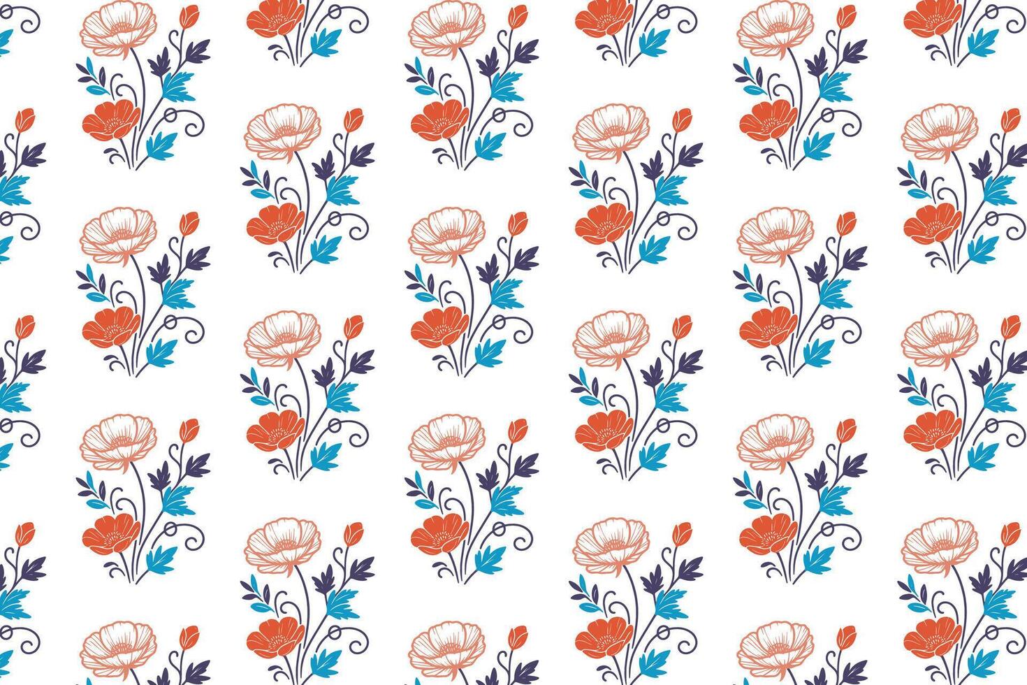 continuous floral pattern design with elegant botanical sketch flowers in outline form for use in textile printing women fashion pillow kitchen wear and wrapping papers vector