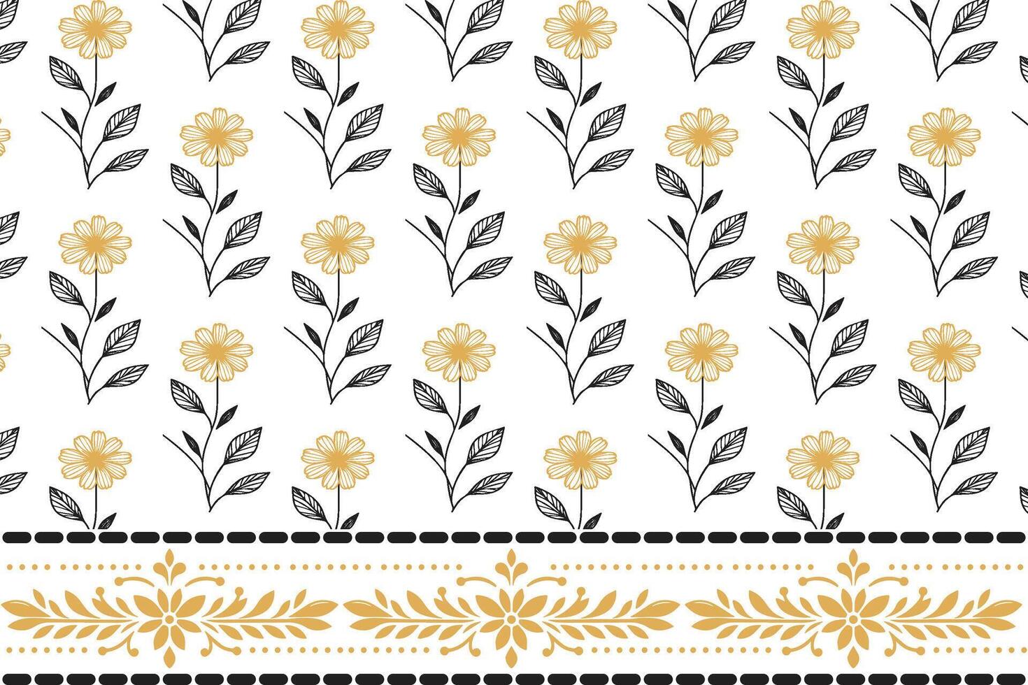minimal one line flower pattern with abstract border for stylish kitchen accessories textile and repeat print use vector