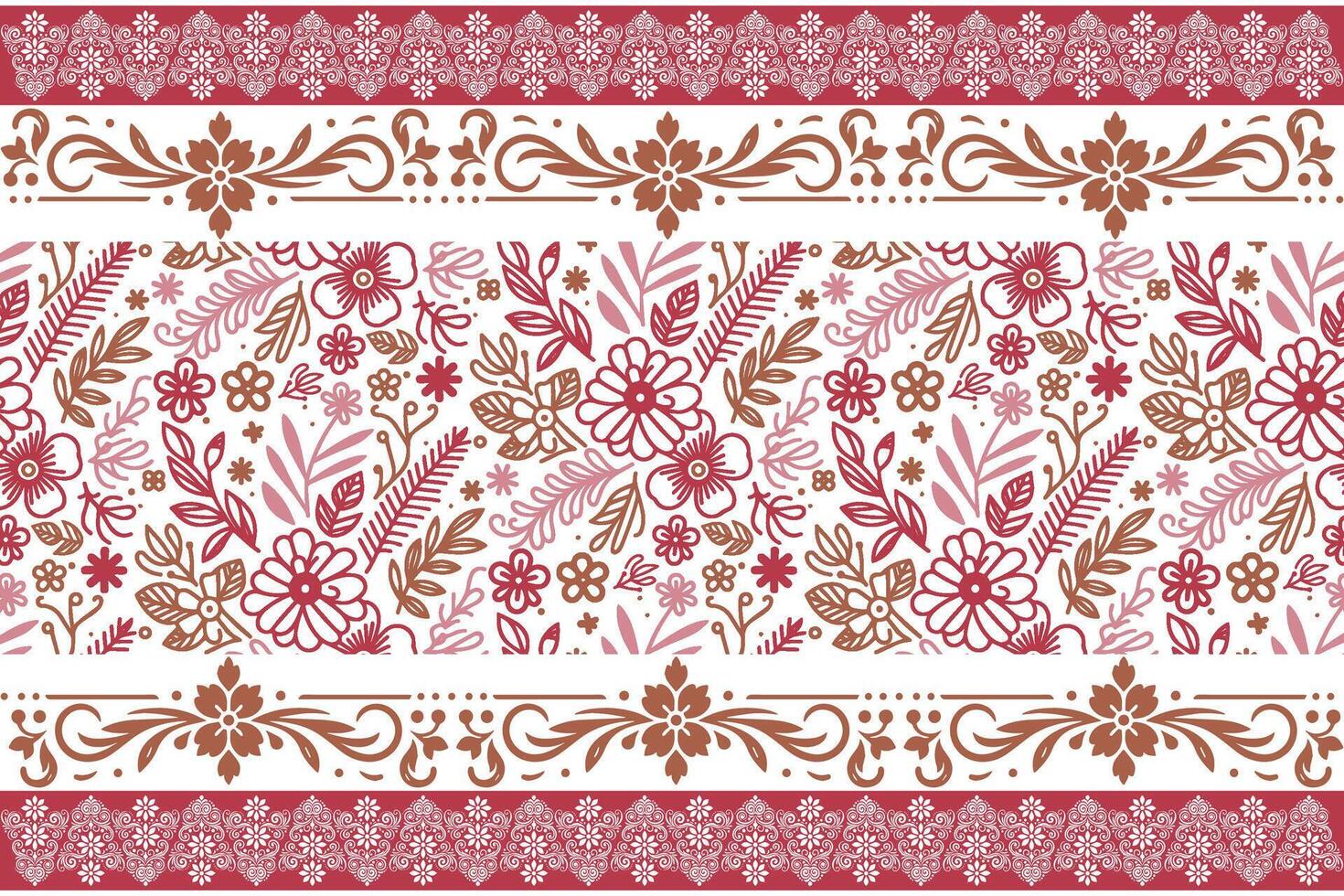 modern abstract flower border pattern with outline sketch florals for fabric packaging table linen and interior design vector