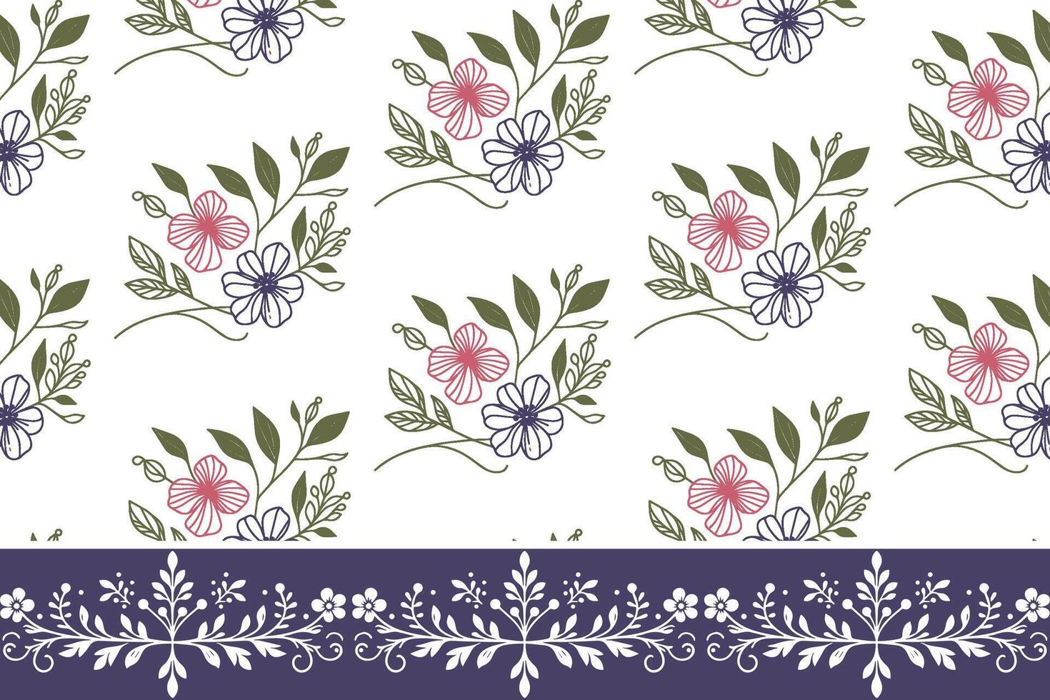 abstract floral line pattern with continuous flower border for table top textile applications and fashionable fabric prints vector
