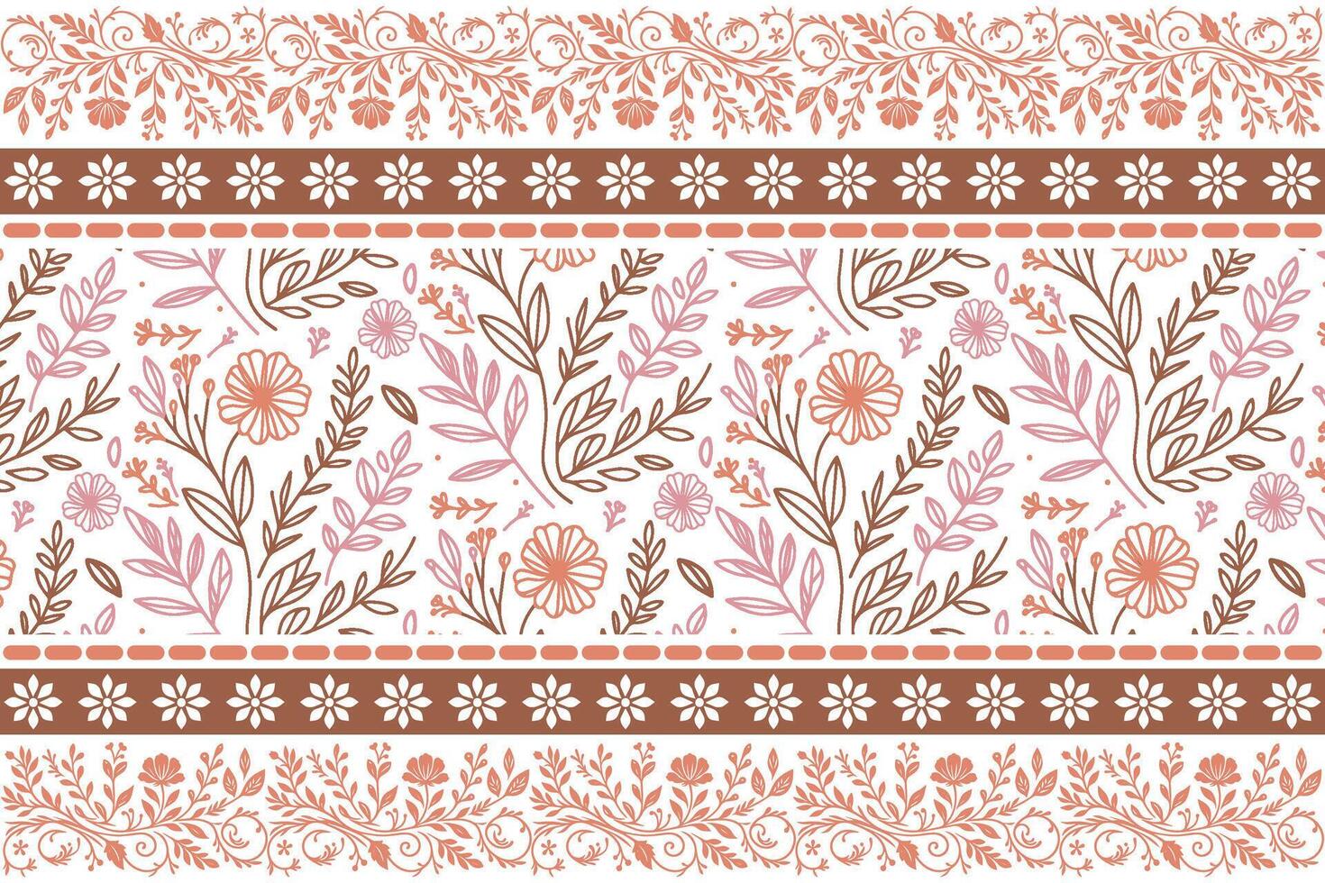contemporary single line rose and leaf pattern with border for fashion fabric kitchen textile and repeat surface design vector