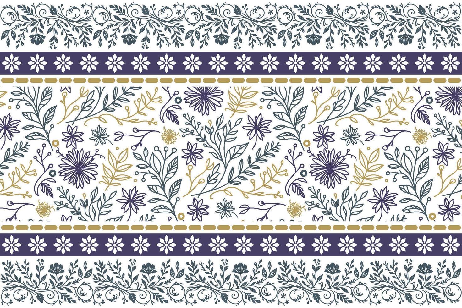 delicate one line flower border pattern with abstract doodles for modern textile wallpaper and fashion repeat prints vector