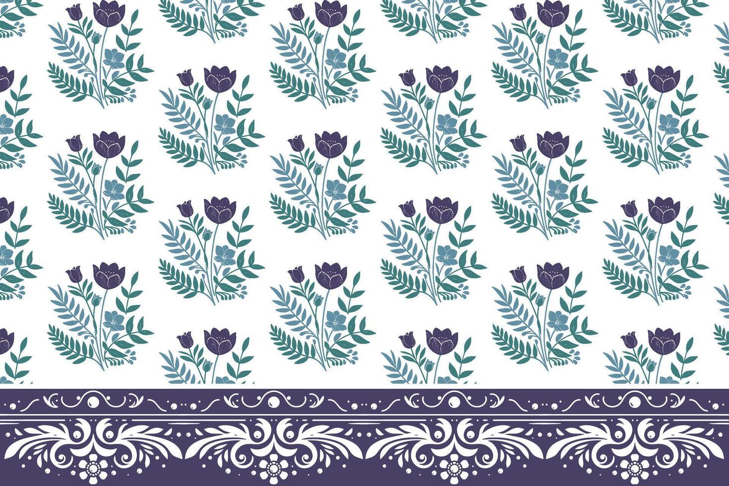one line cotton flower pattern with continuous floral border for wrapping fabric home accessories and trendy apparel vector
