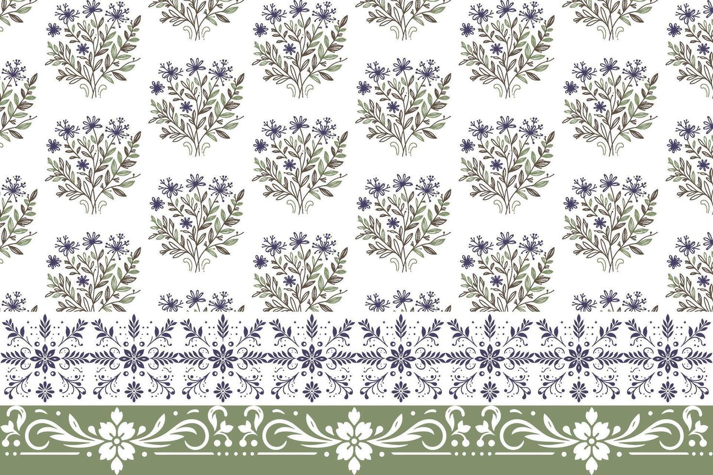 floral sketch pattern with border design for fashion textile kitchen accessories wrapping paper and repeat prints vector