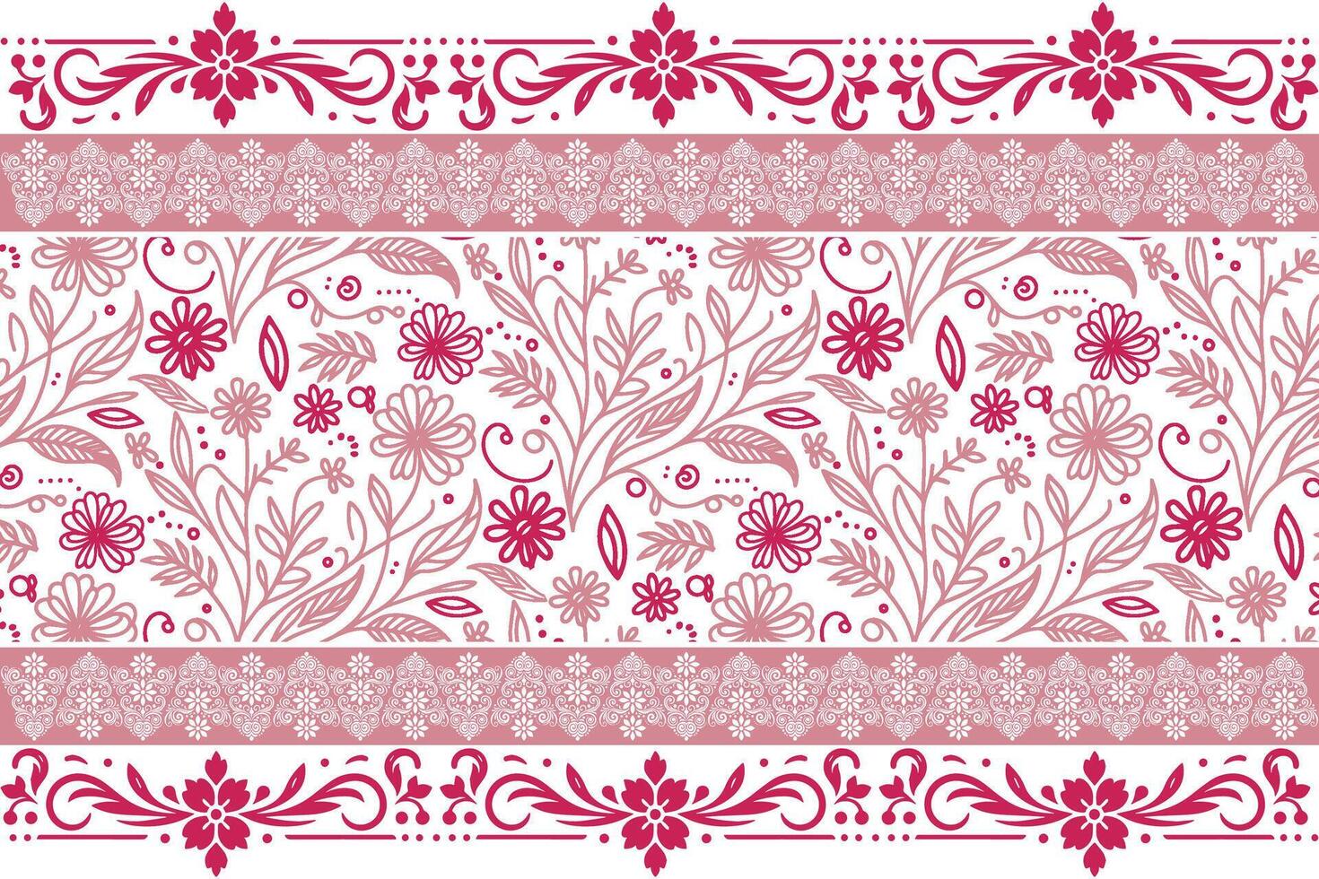 artistic line floral pattern with elegant border for trendy packaging fabric printing table top accessories and apparel vector