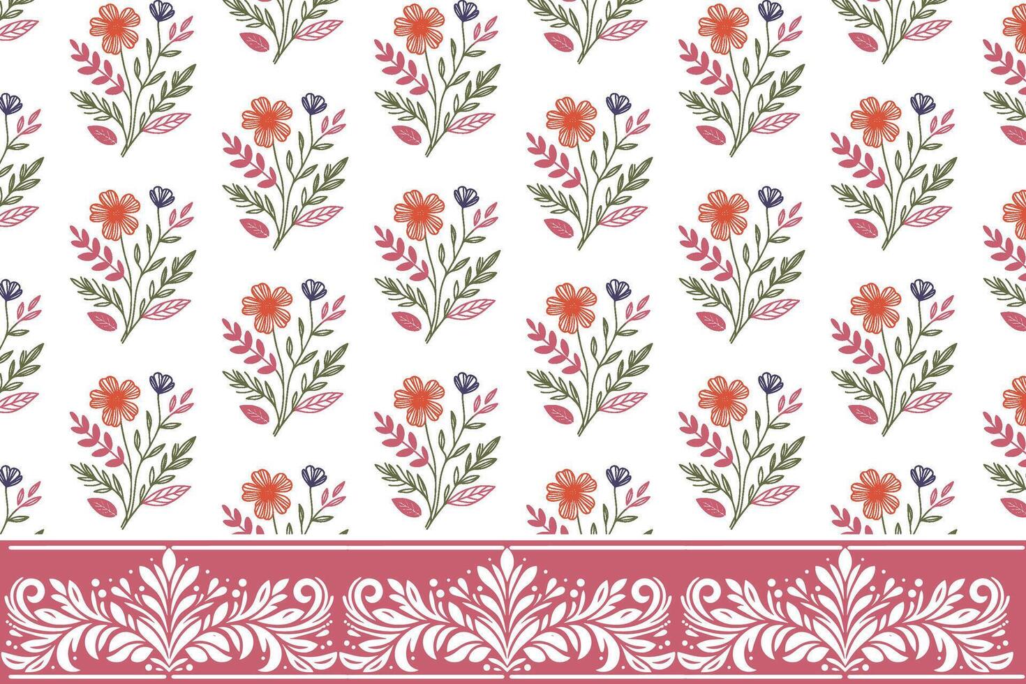 rose and leaf single line sketch pattern with border for bedsheet covers wrapping fabric and modern table top decor vector