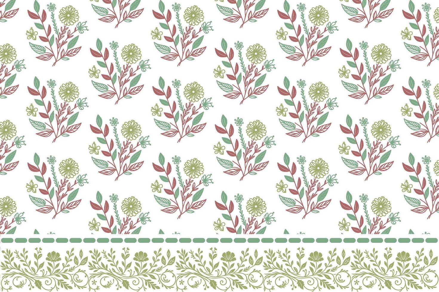 natural line art floral pattern with border for repeat fashion prints wrapping paper and stylish textile products vector